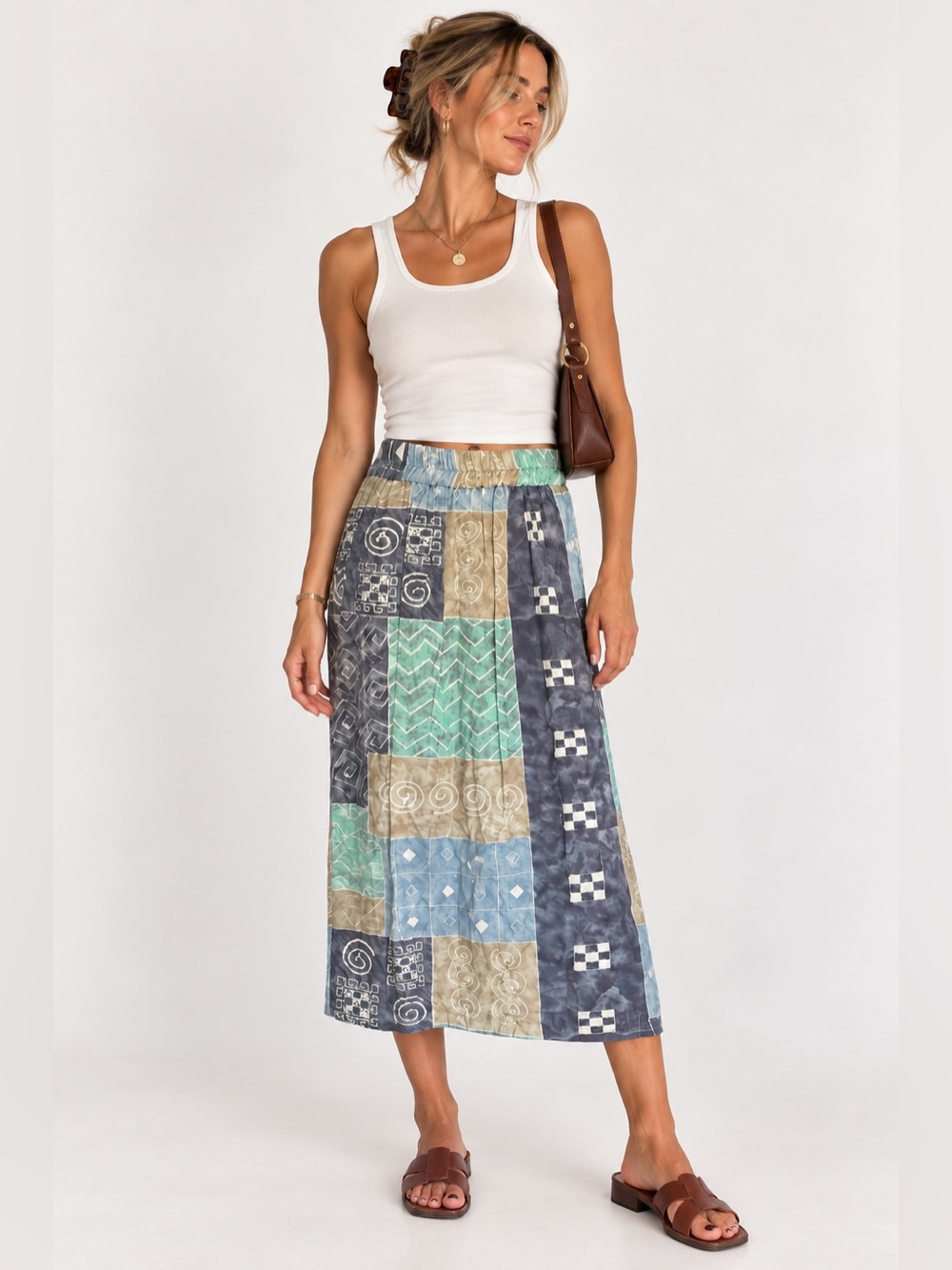 NWT Vintage 90s Made in Canada Rayon Abstract Midi Skirt Size 11